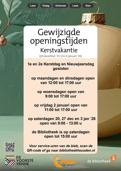 Openingstijden Kerstvakantie